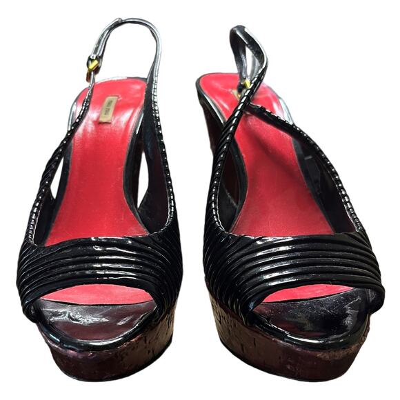 MIU MIU Black Patent Leather Sandals Peep Toe Sling Back Platforms Italy 38.5 - Picture 4 of 16